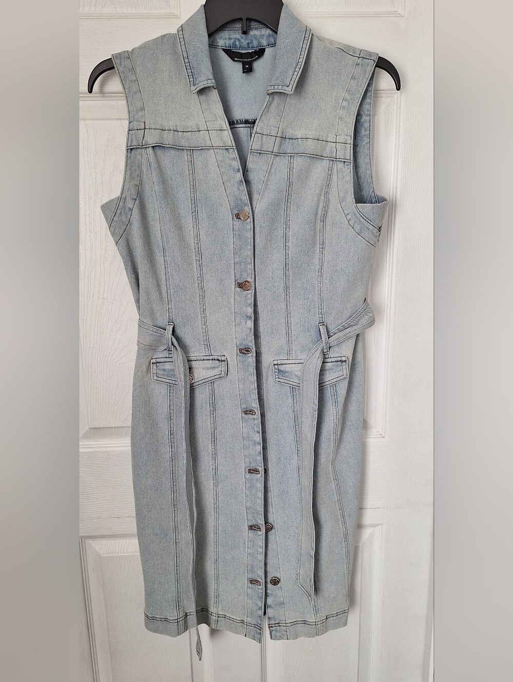 White House Black Market Denim Shirt Dress Belted Light Wash Size 14